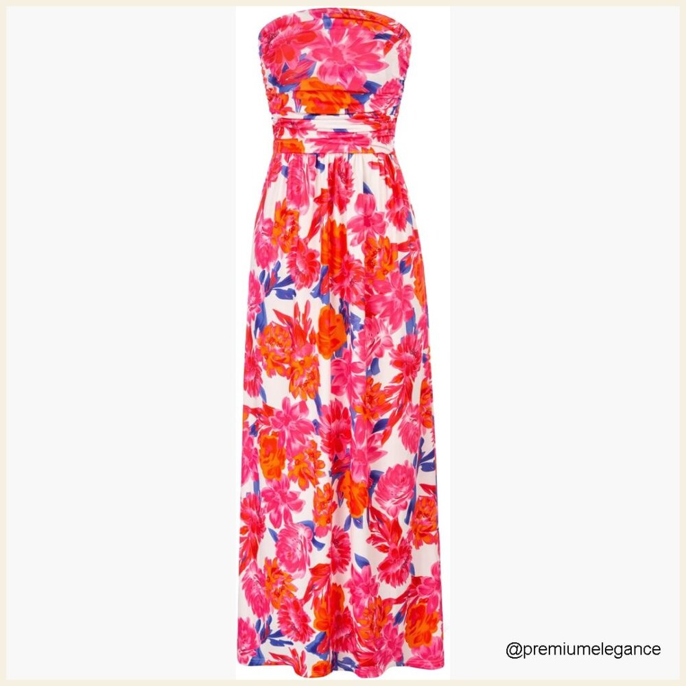 Strapless Maxi Dress With Pockets, Loose Fit, Rayon Spandex, Formal Occasion